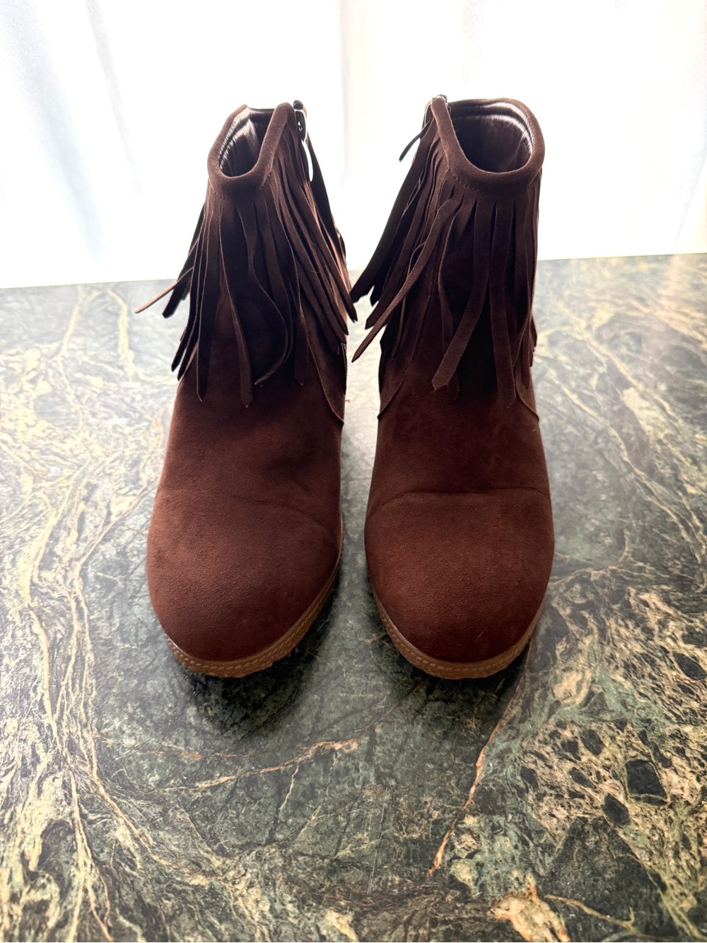 Fringe Suede Ankle Boots in Dark Brown